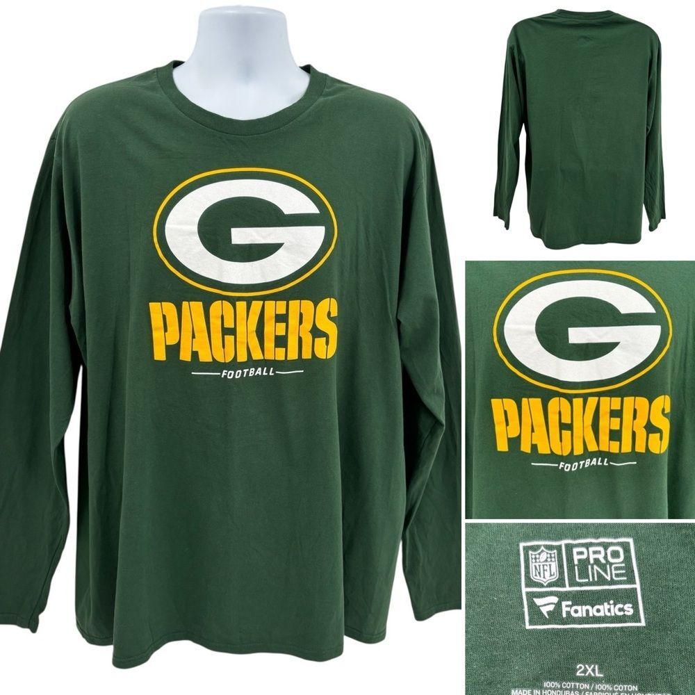 Green Bay Packers Football Long Sleeve 100% Cotton Sz. 2XL